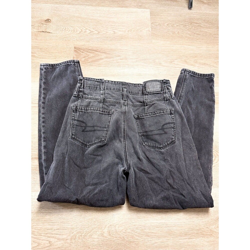 American Eagle High RIse Paperbag Black Denim Mom Jeans Womens 0